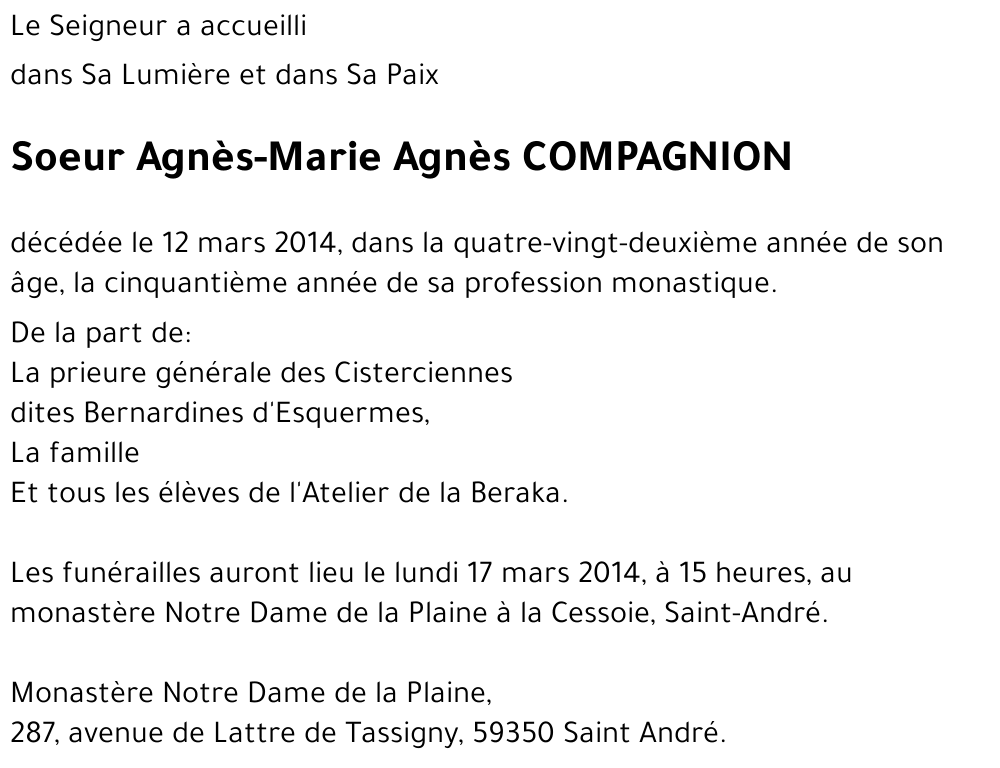 Agnès-Marie Agnès COMPAGNION