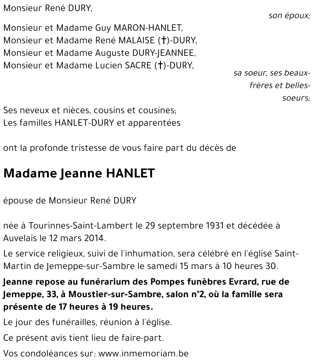 Jeanne HANLET