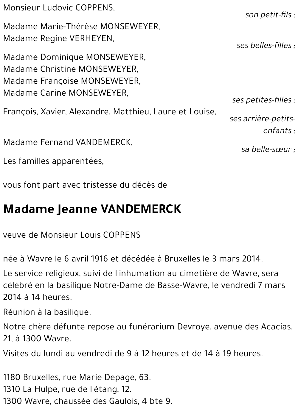 Jeanne VANDEMERCK