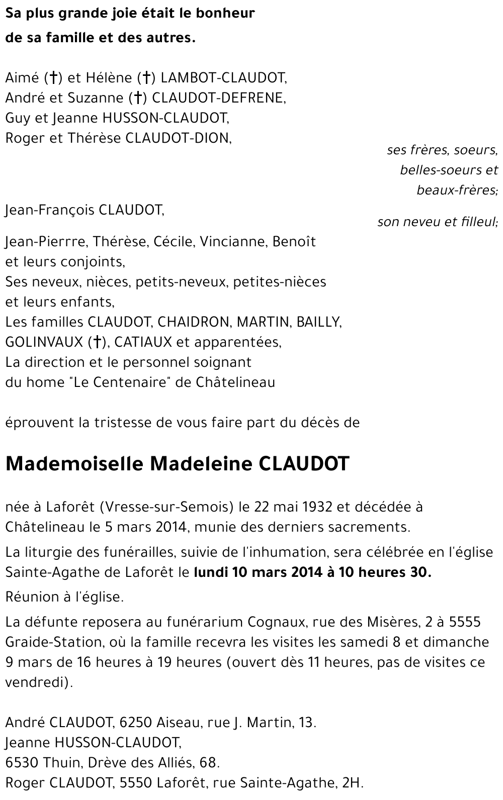 Madeleine CLAUDOT