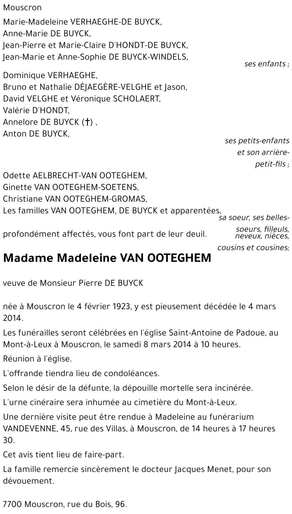 Madeleine VAN OOTEGHEM