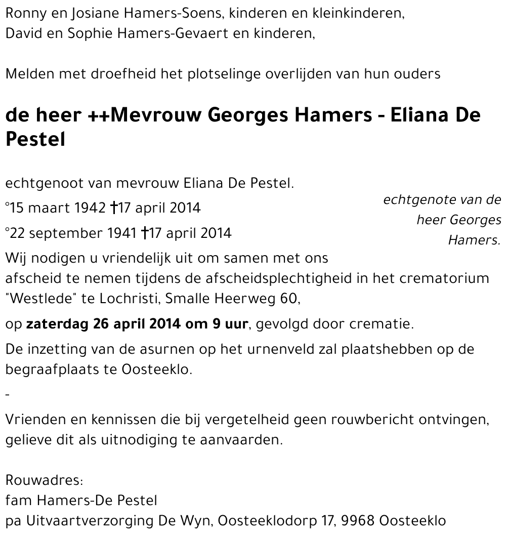 Georges en Eliana Hamers - De Pestel
