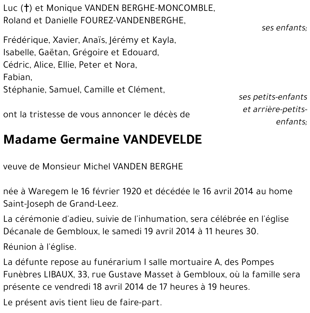 Germaine VANDEVELDE