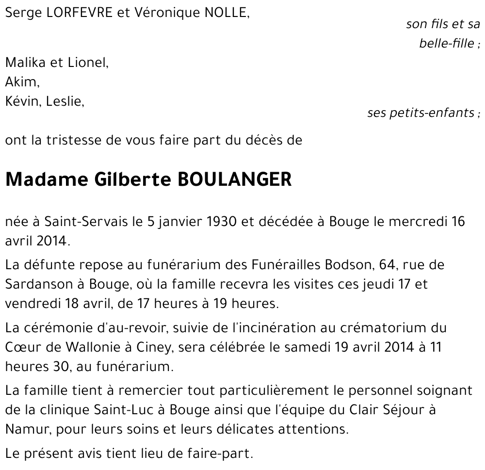 Gilberte BOULANGER