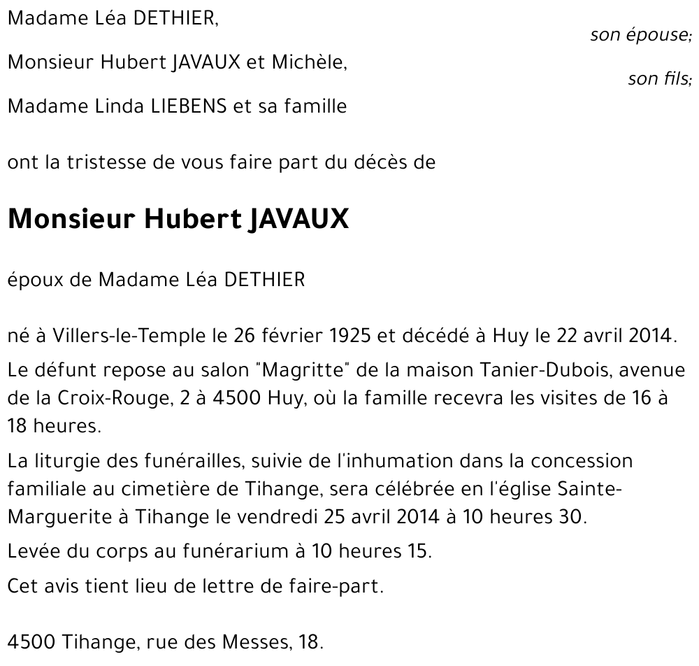 Hubert JAVAUX