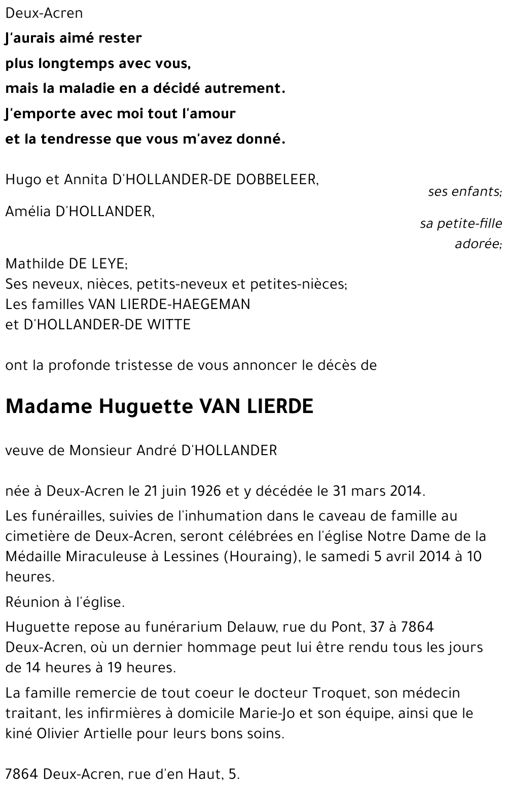Huguette VAN LIERDE