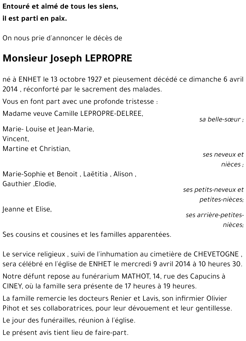 joseph LEPROPRE