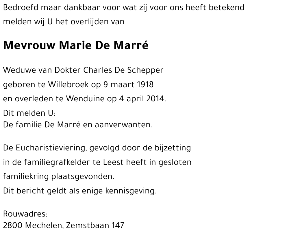 Marie De Marré