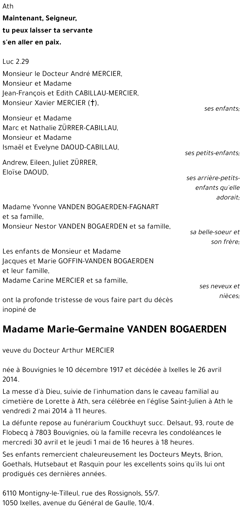 Marie-Germaine VANDEN BOGAERDEN