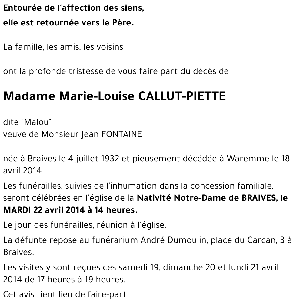 Marie-Louise CALLUT-PIETTE