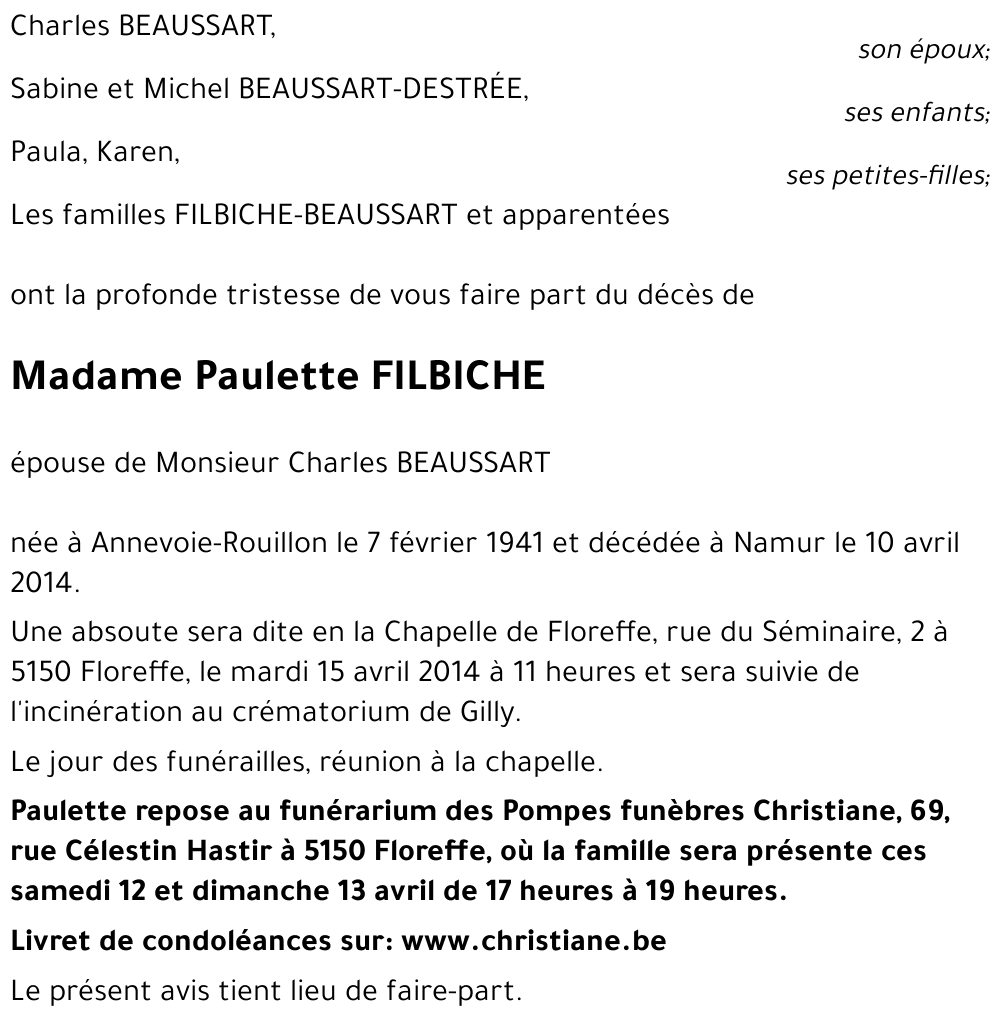 Paulette FILBICHE