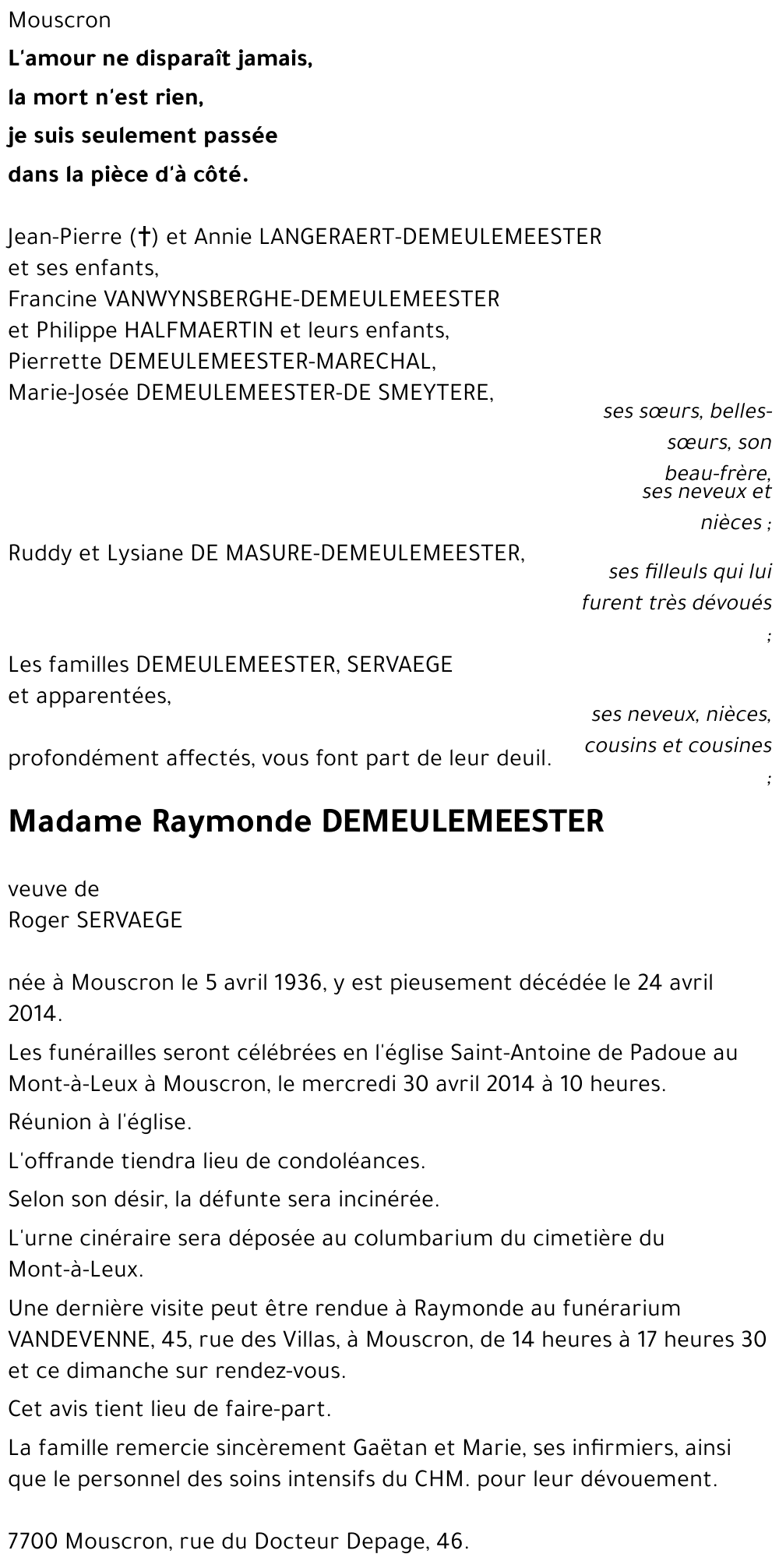 Raymonde DEMEULEMEESTER