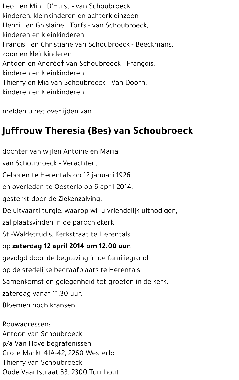 Theresia (Bes) van Schoubroeck