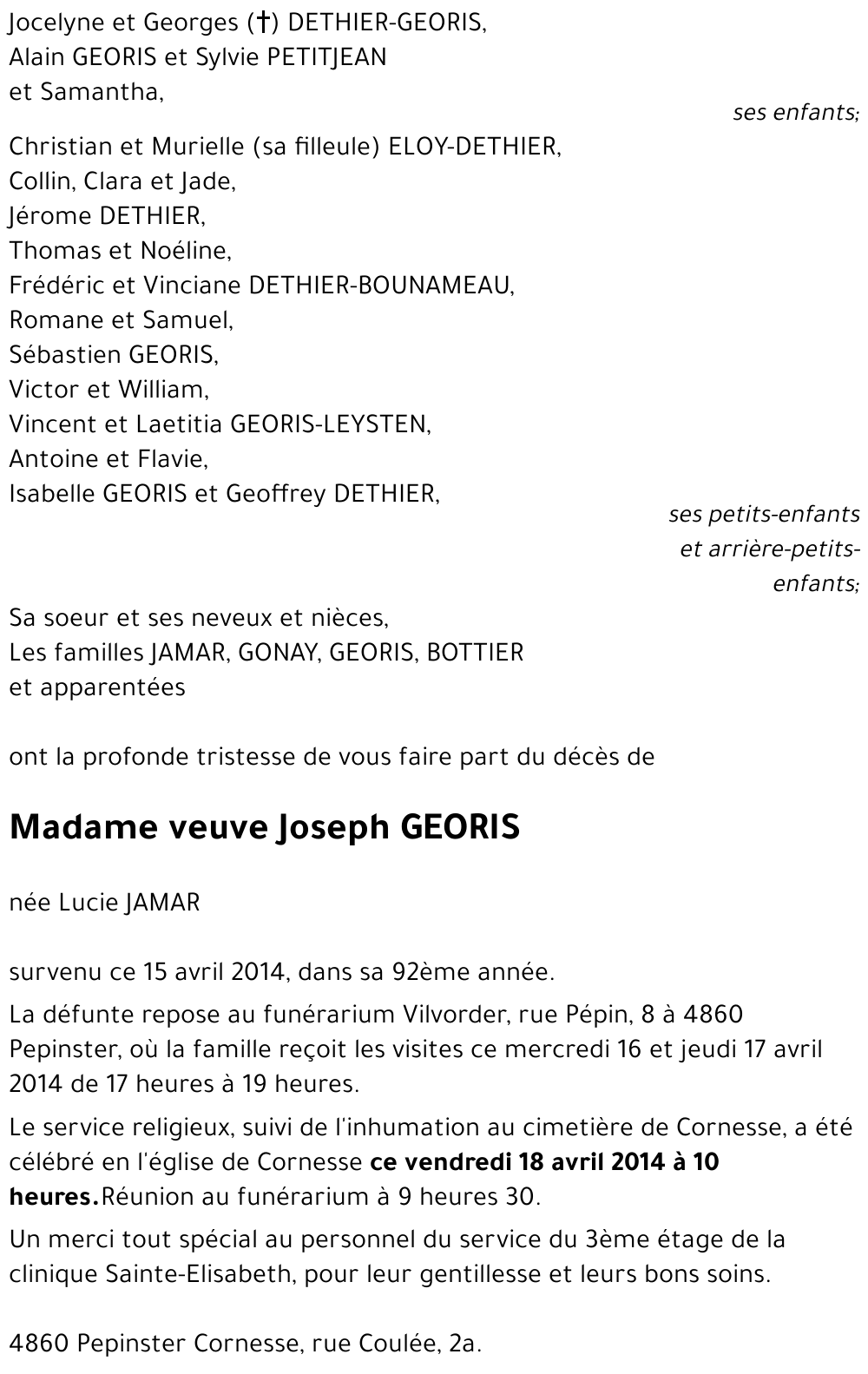 veuve Joseph GEORIS