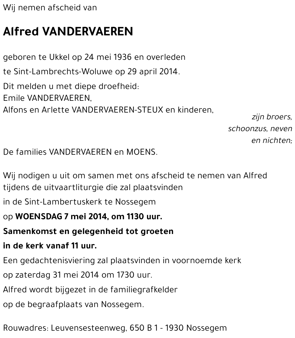 Alfred VANDERVAEREN