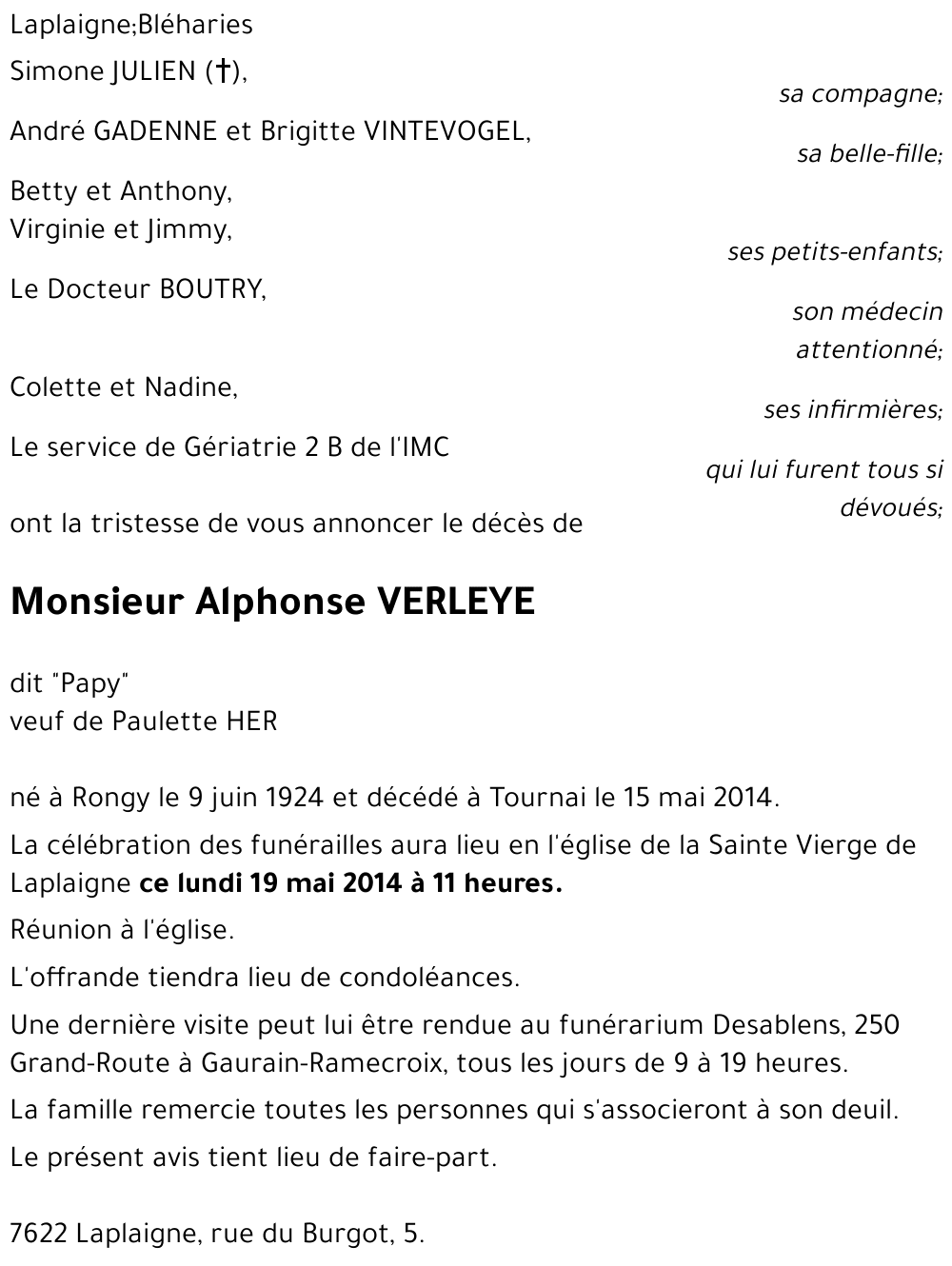 Alphonse VERLEYE