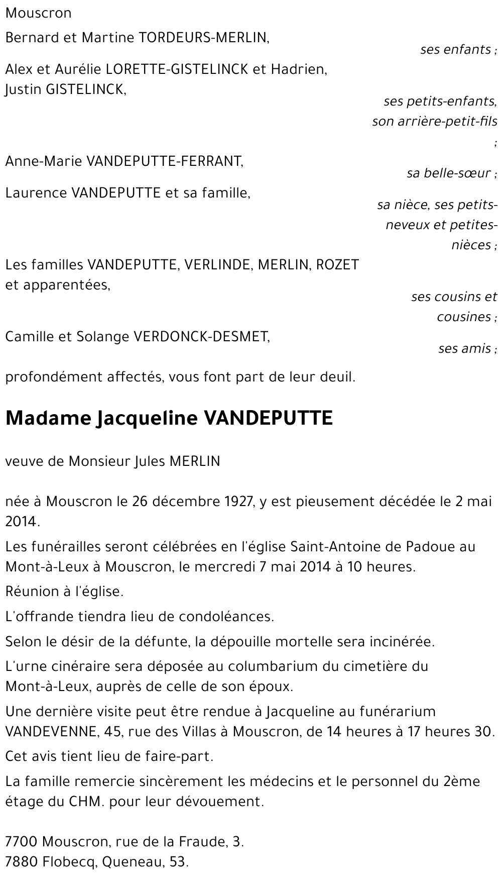 Jacqueline VANDEPUTTE