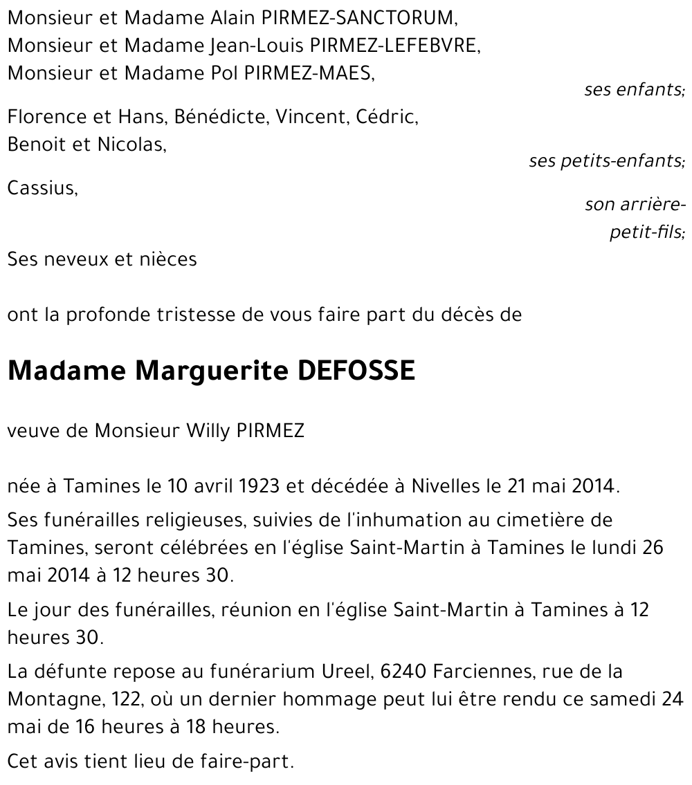 Marguerite DEFOSSE