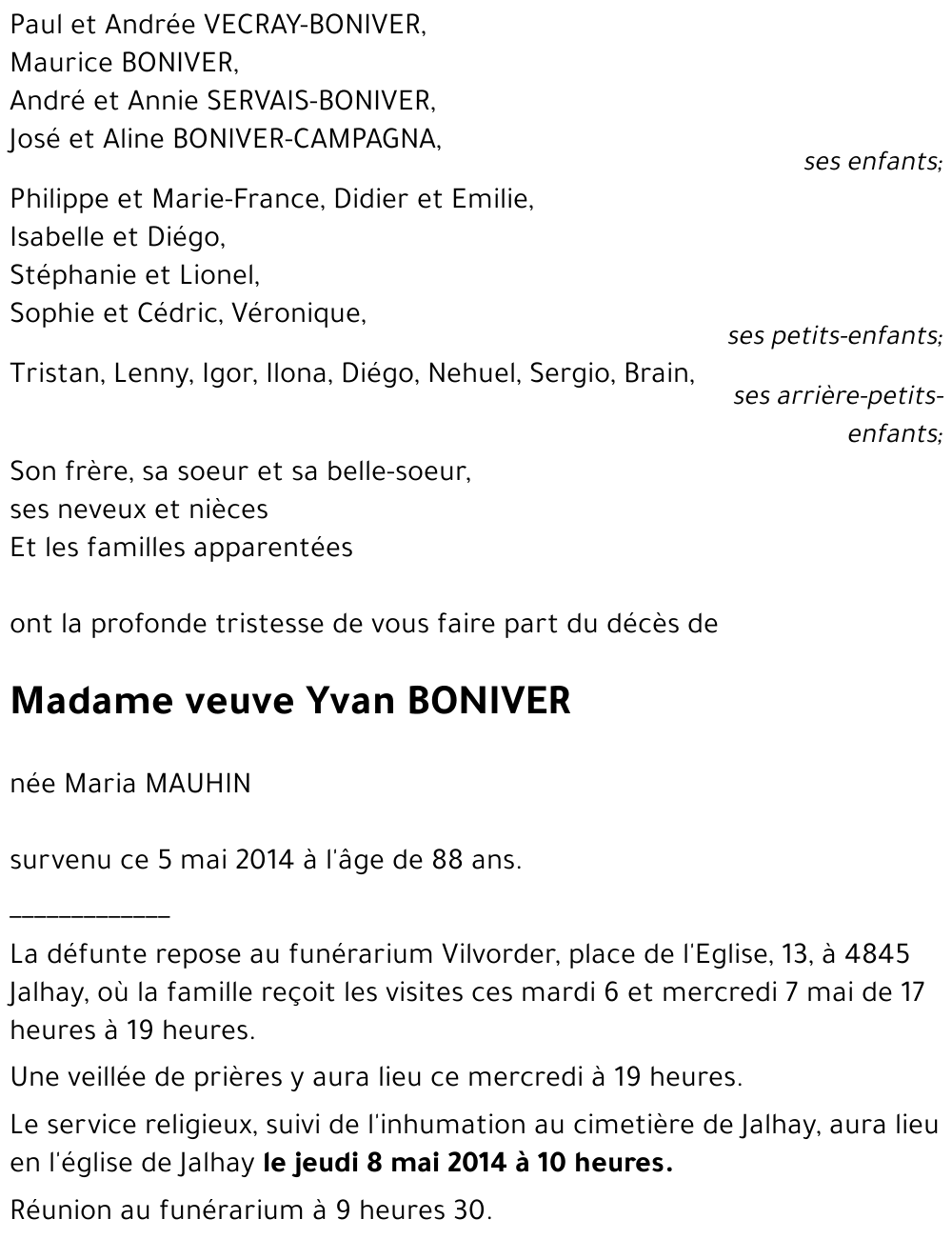 veuve Yvan BONIVER