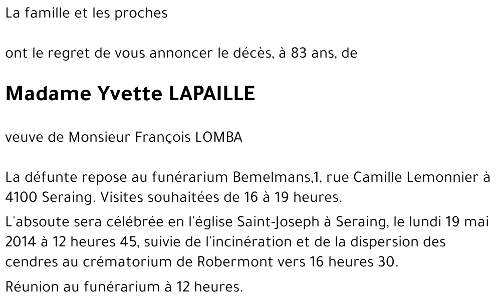 Yvette LAPAILLE