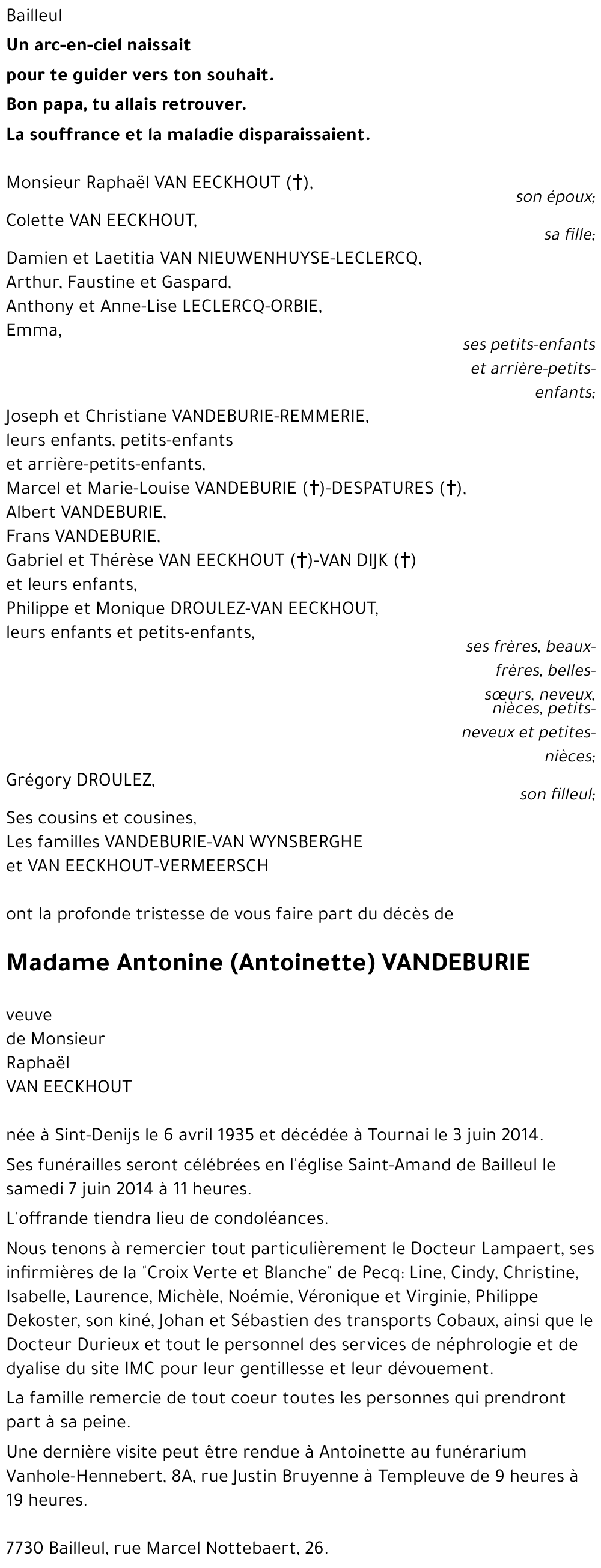 Antonine (Antoinette) VANDEBURIE