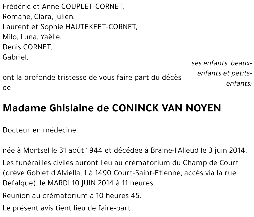 Ghislaine de CONINCK VAN NOYEN