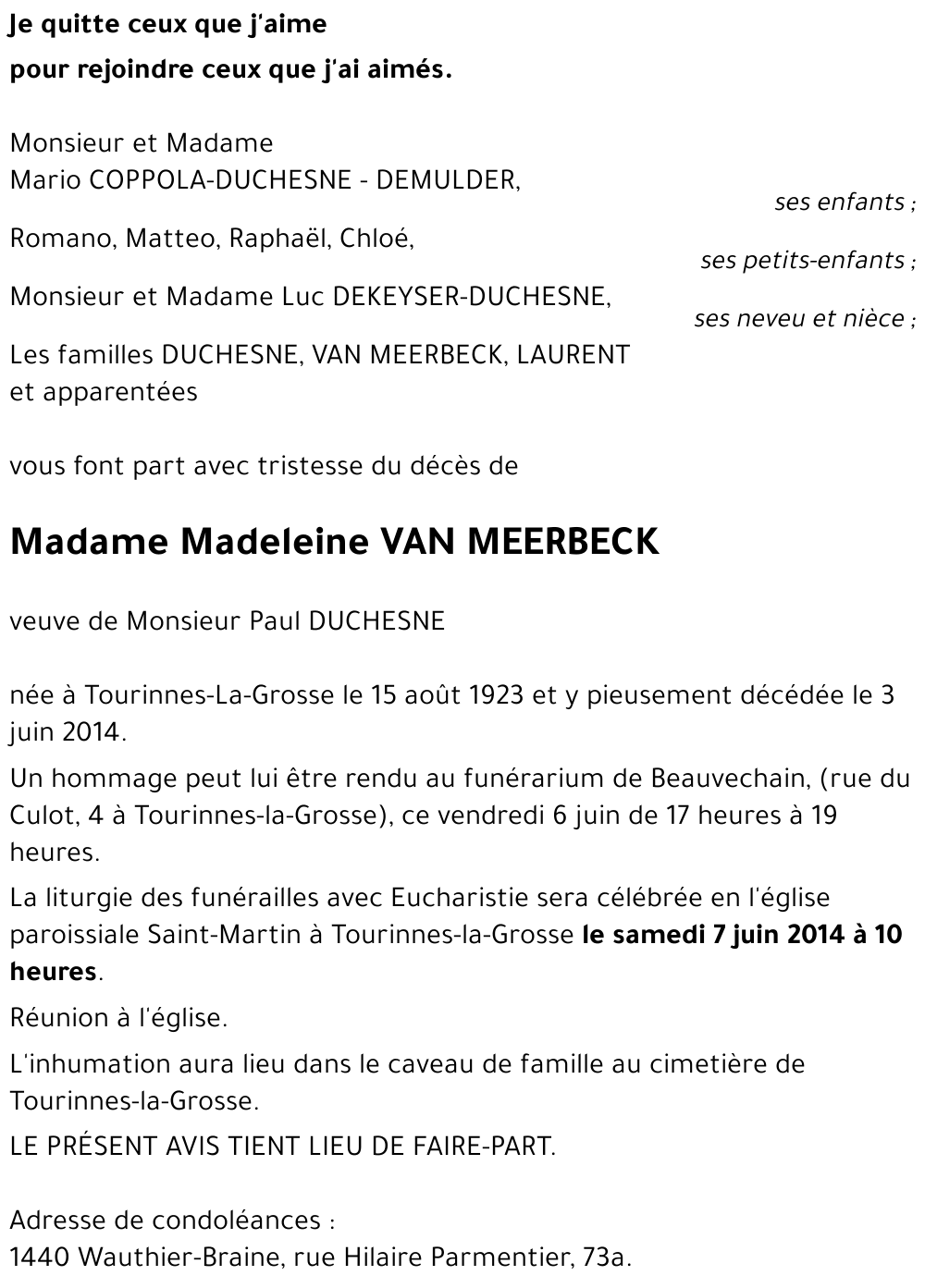 Madeleine VAN MEERBECK