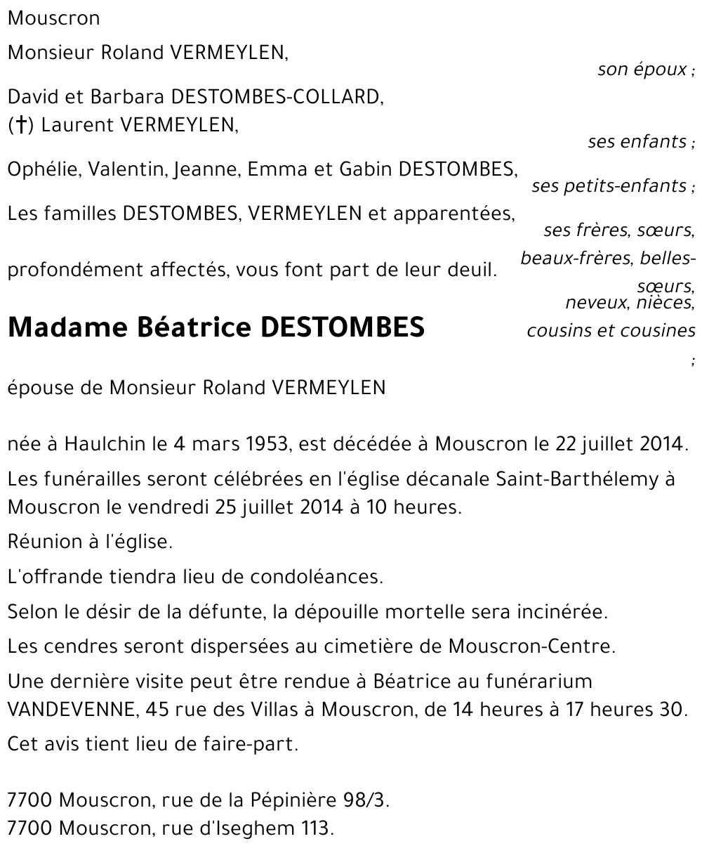Béatrice DESTOMBES