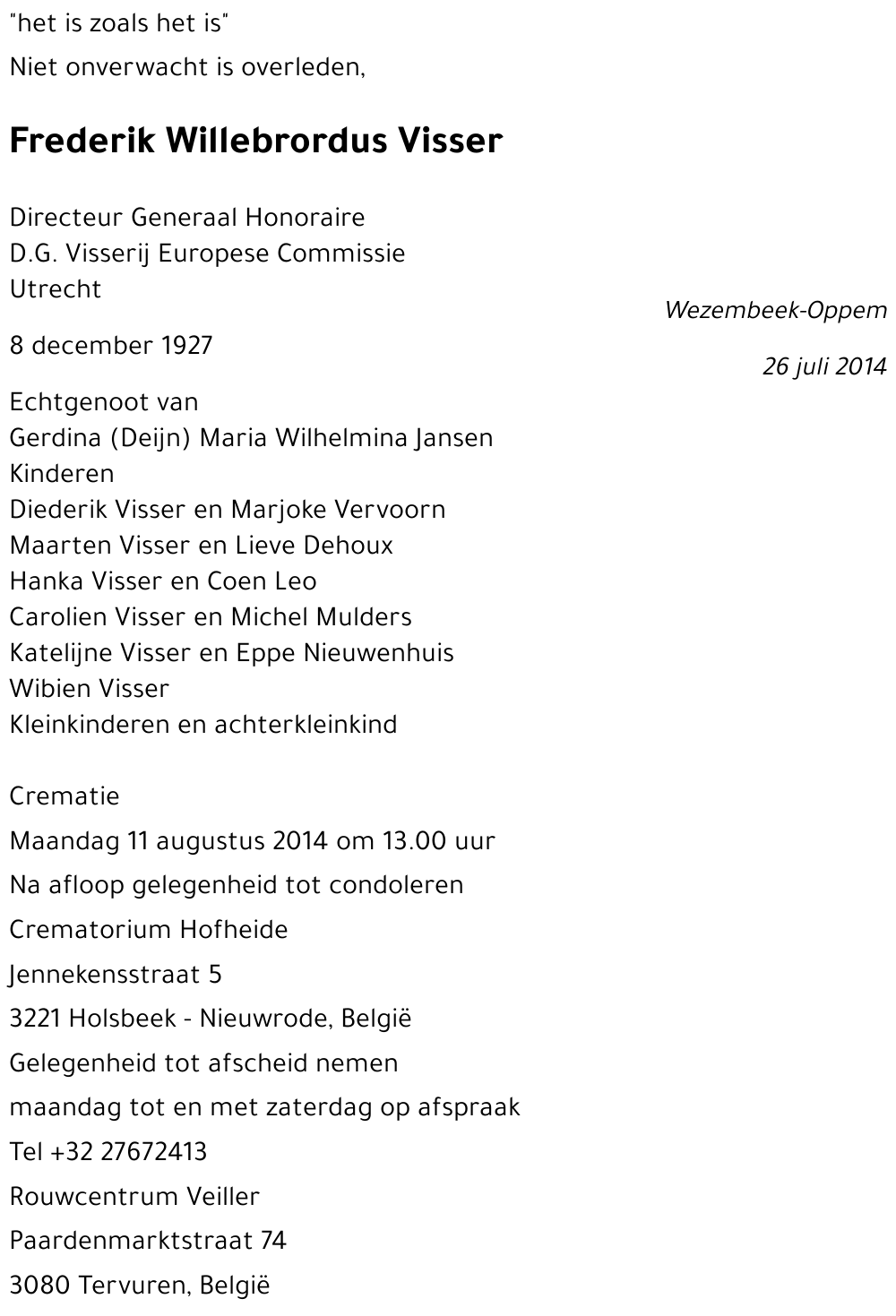 Frederik Willebrordus Visser