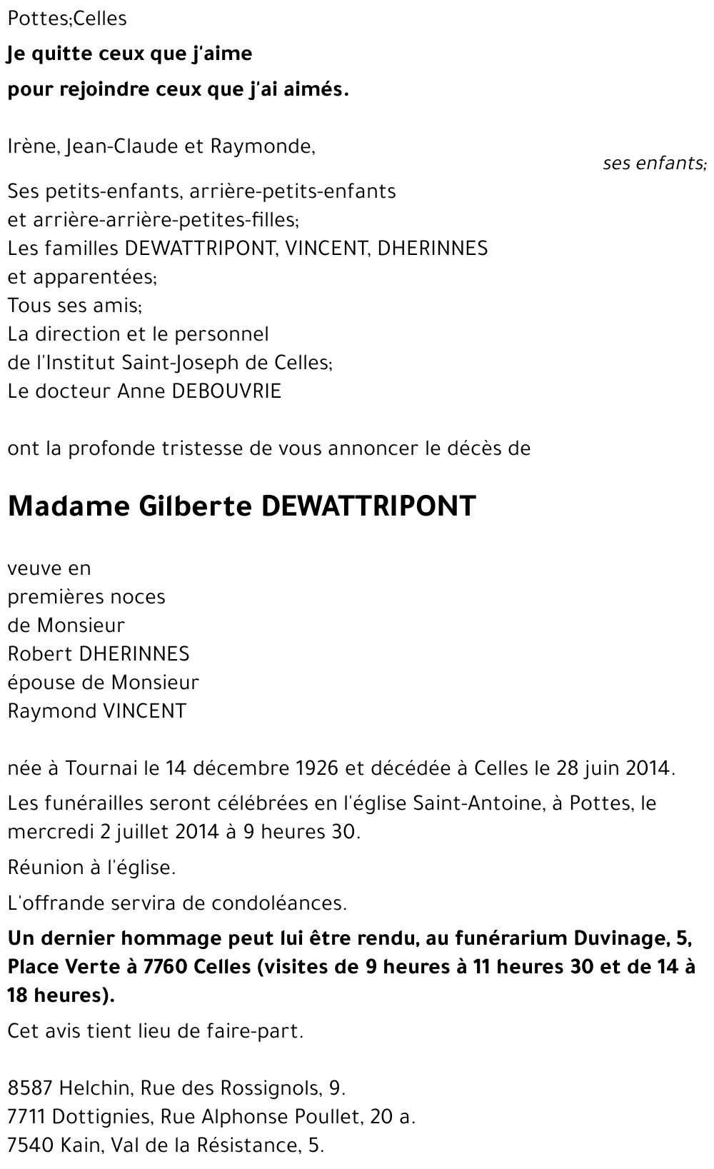 Gilberte DEWATTRIPONT