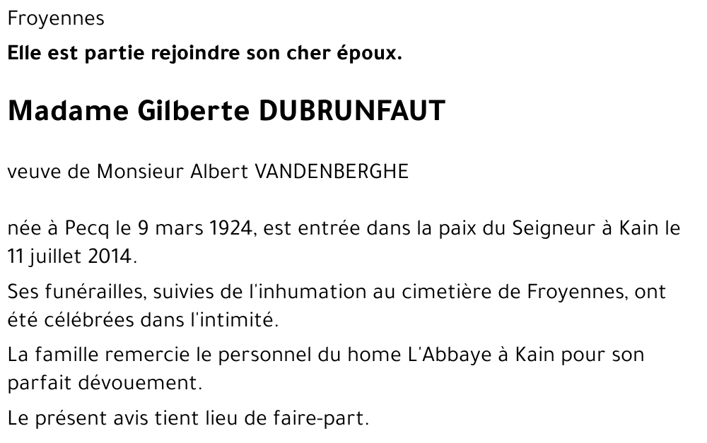 Gilberte DUBRUNFAUT