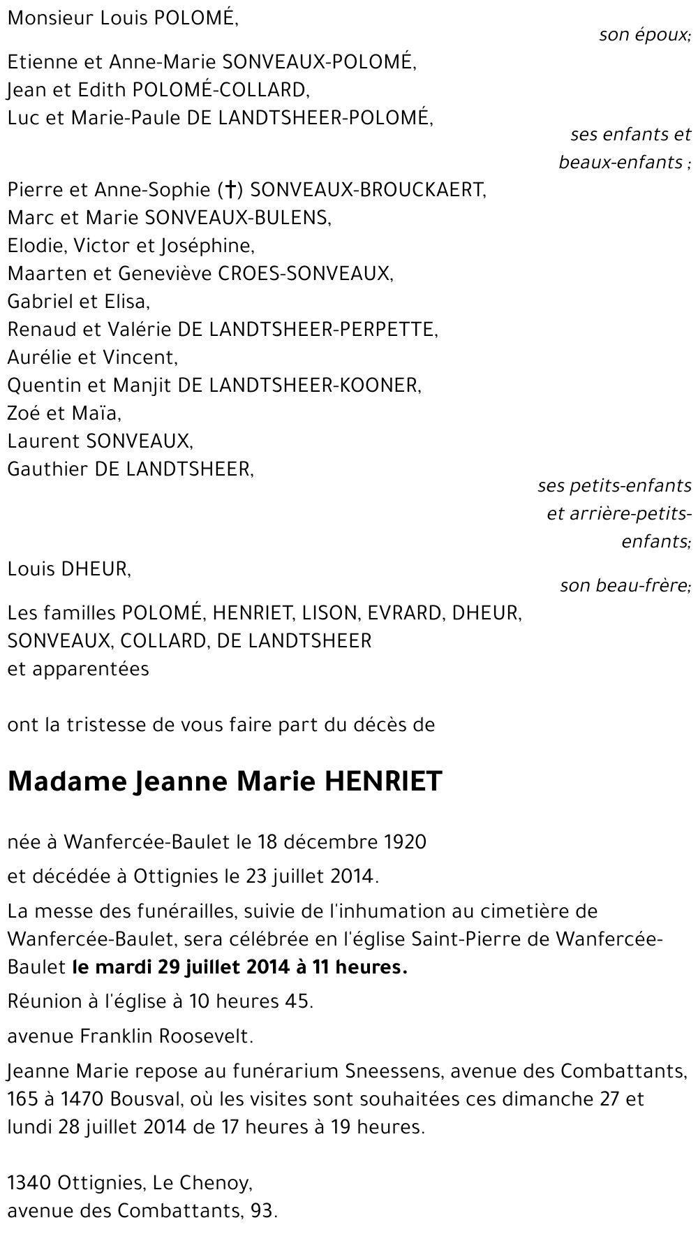 JEANNE MARIE HENRIET