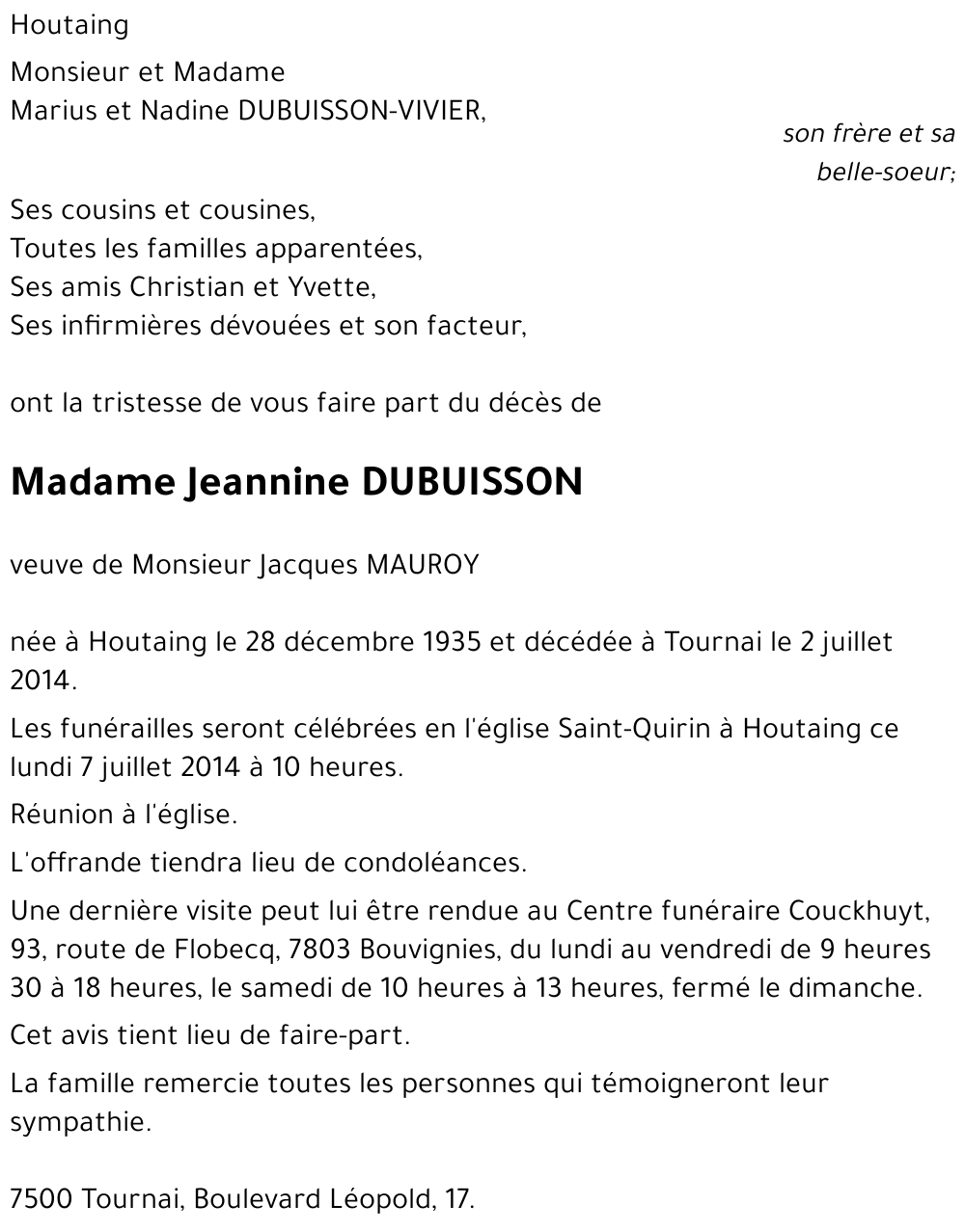 Jeannine DUBUISSON
