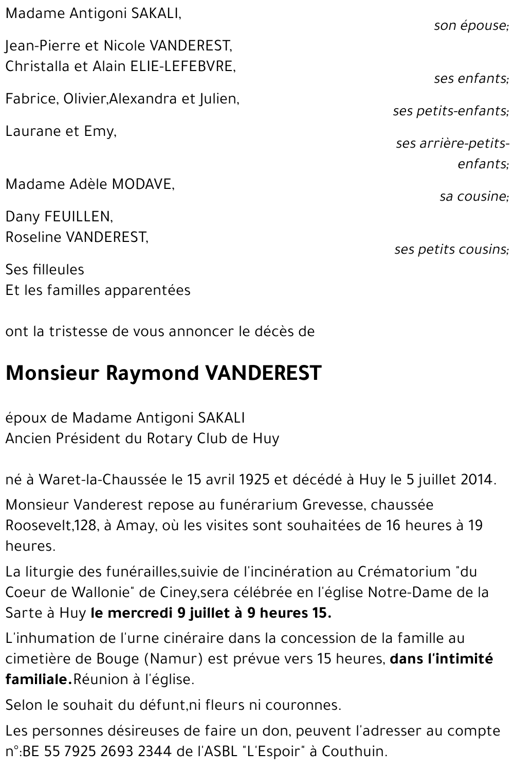 Raymond VANDEREST