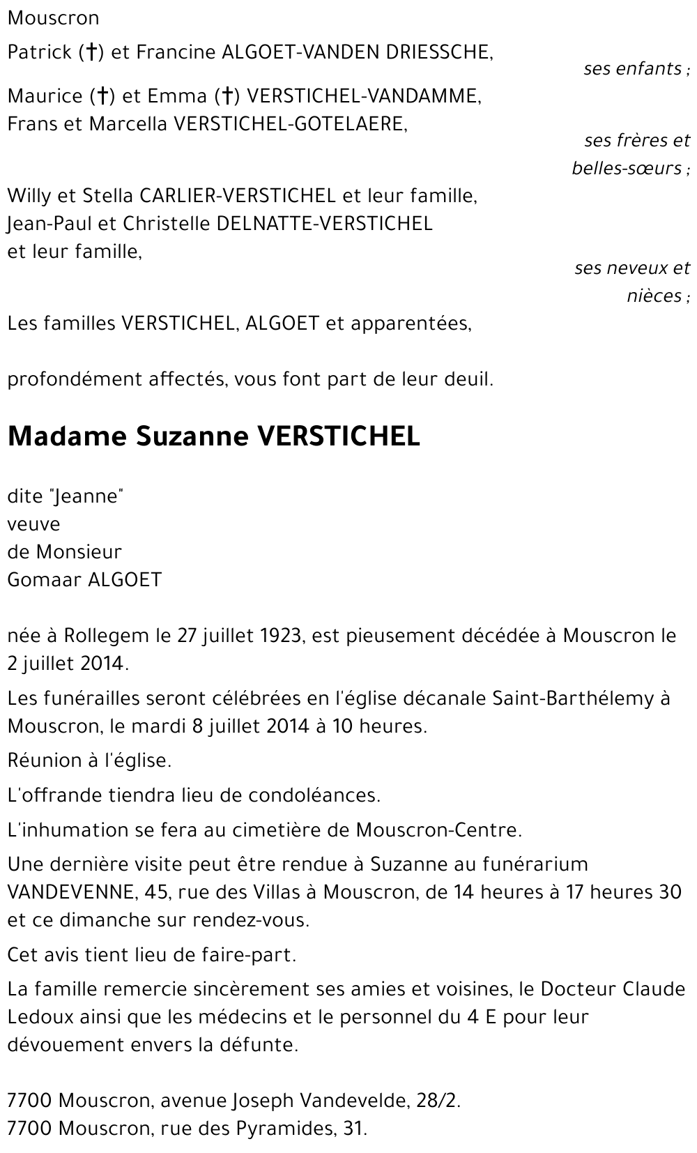 Suzanne VERSTICHEL