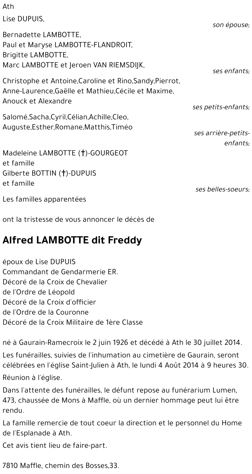 Alfred LAMBOTTE dit Freddy