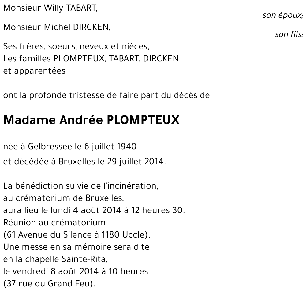 Andrée PLOMPTEUX