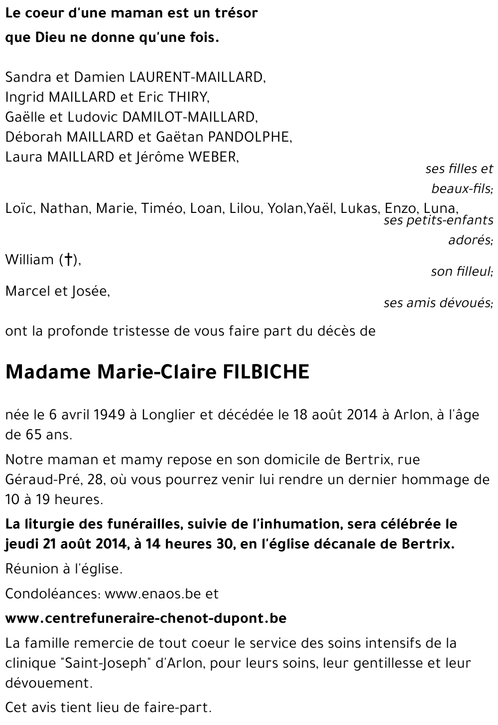 Marie-Claire FILBICHE