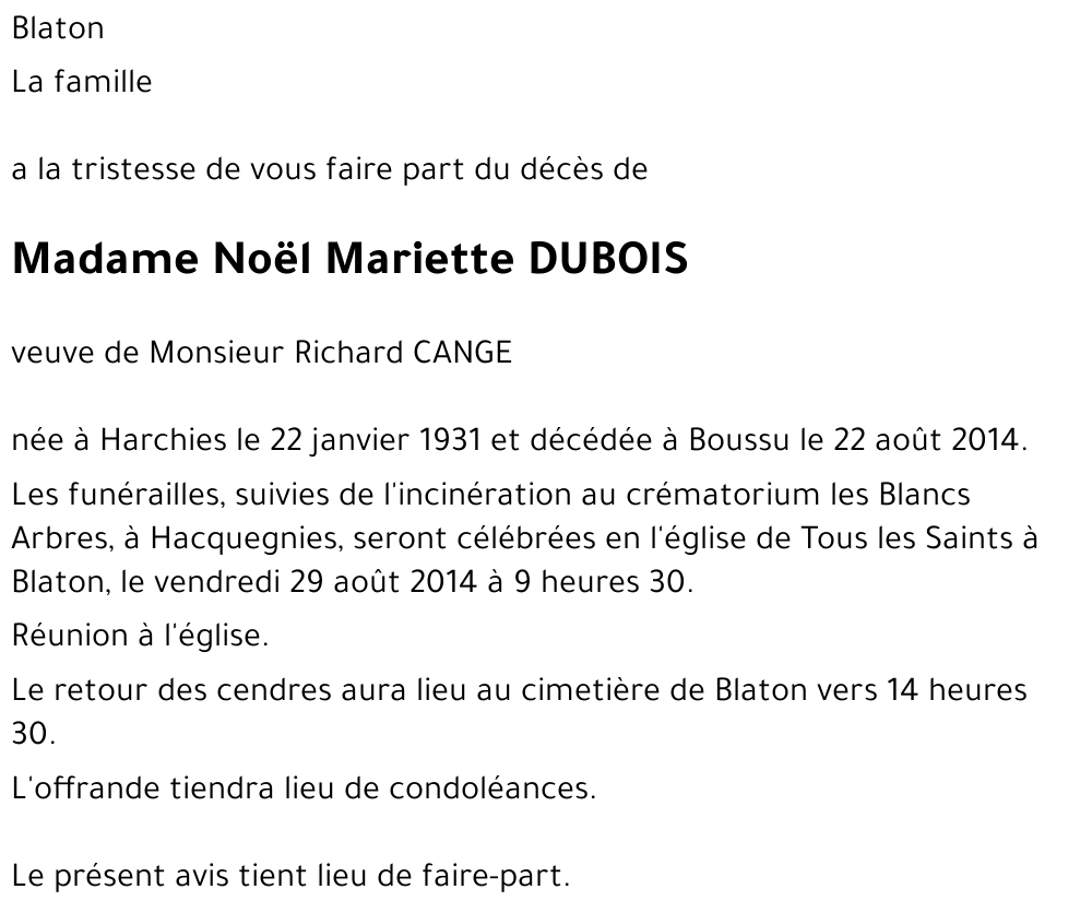 noël Mariette DUBOIS