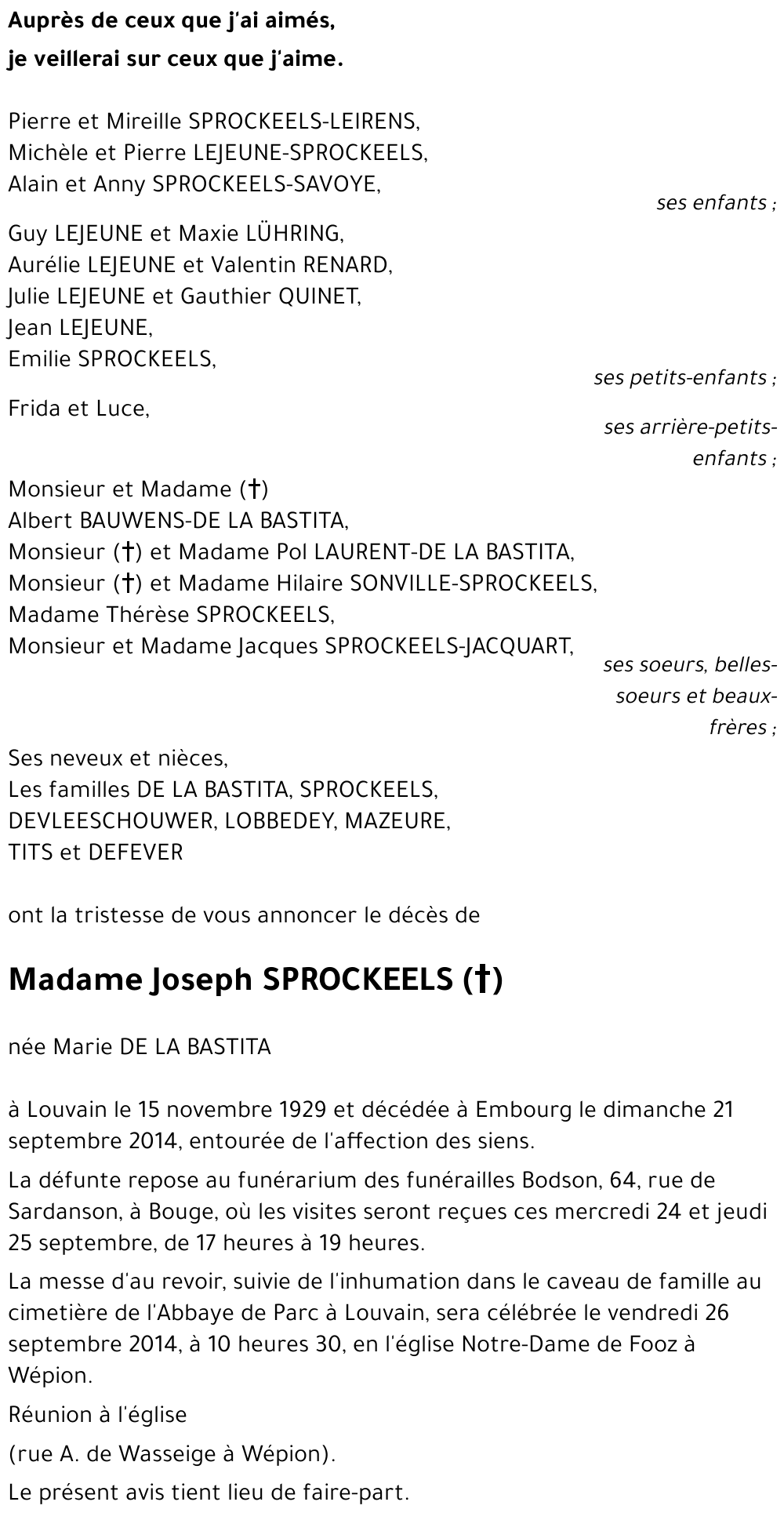 Marie-Jeanne DE LA BASTITA