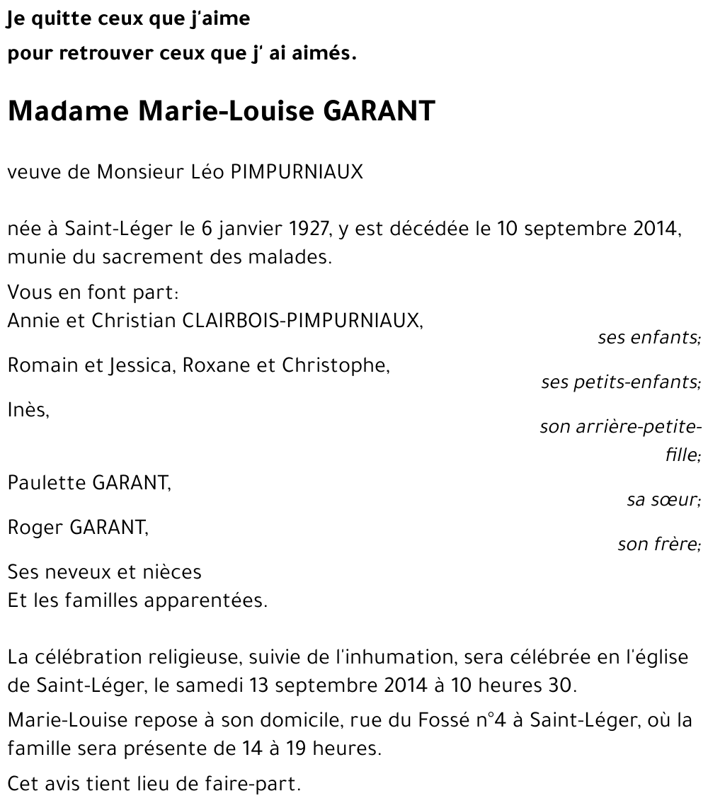 Marie-Louise GARANT 