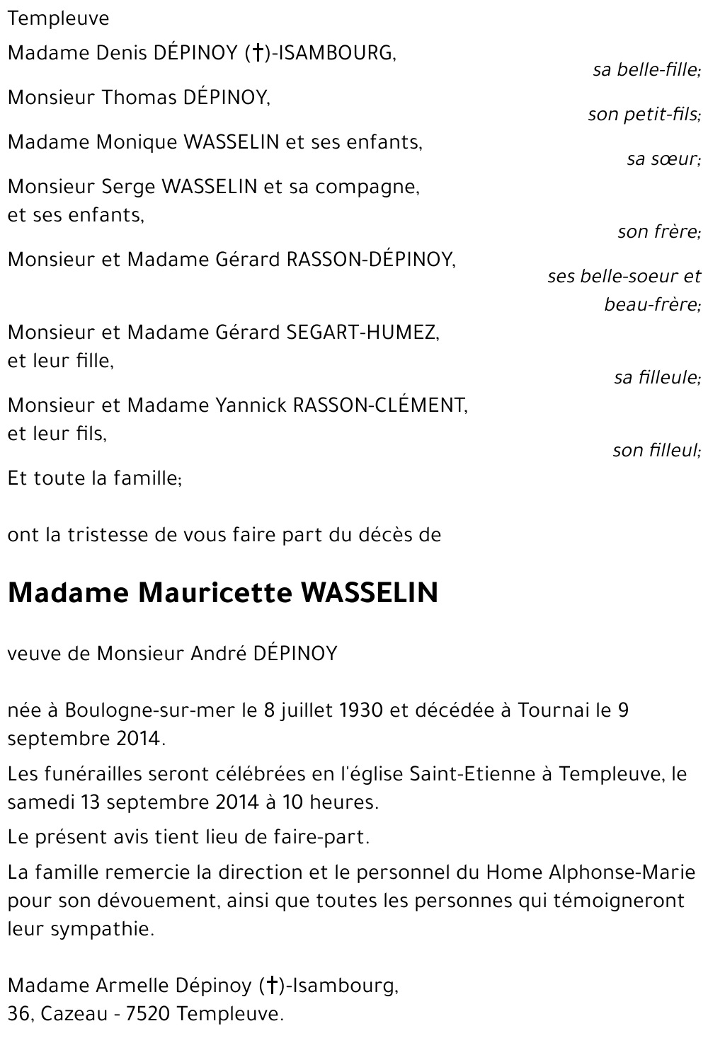 Mauricette WASSELIN