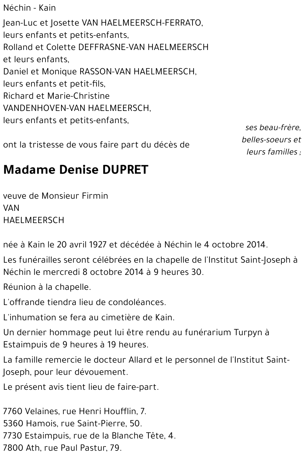 Denise DUPRET