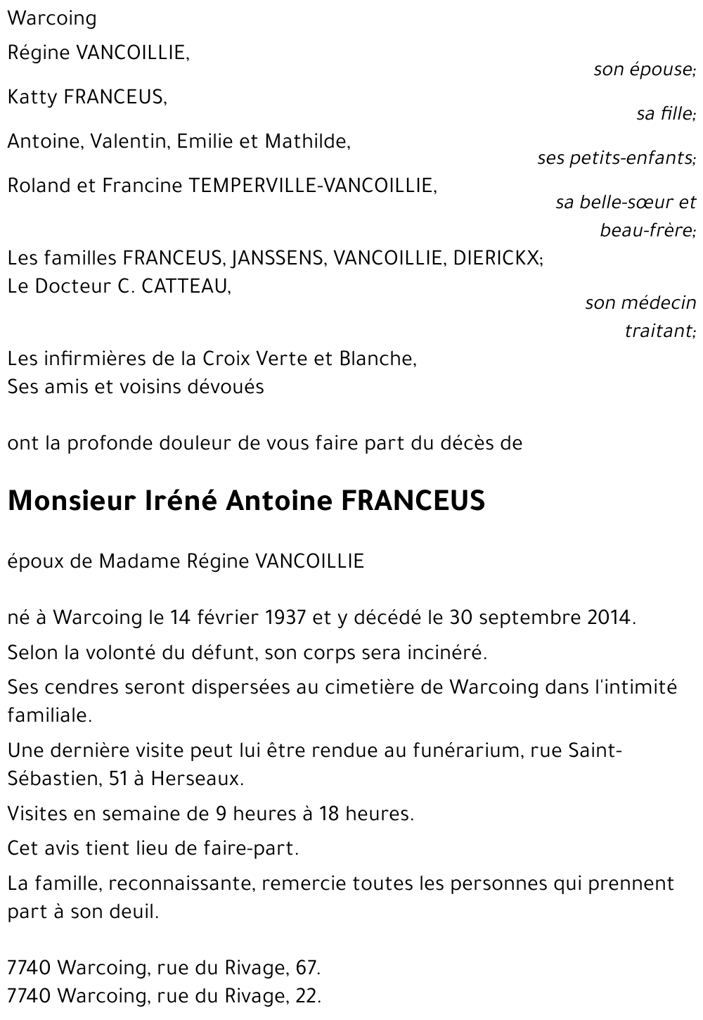 Iréné Antoine FRANCEUS