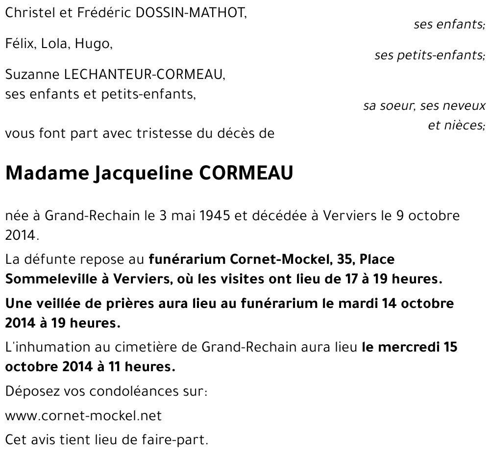 Jacqueline CORMEAU