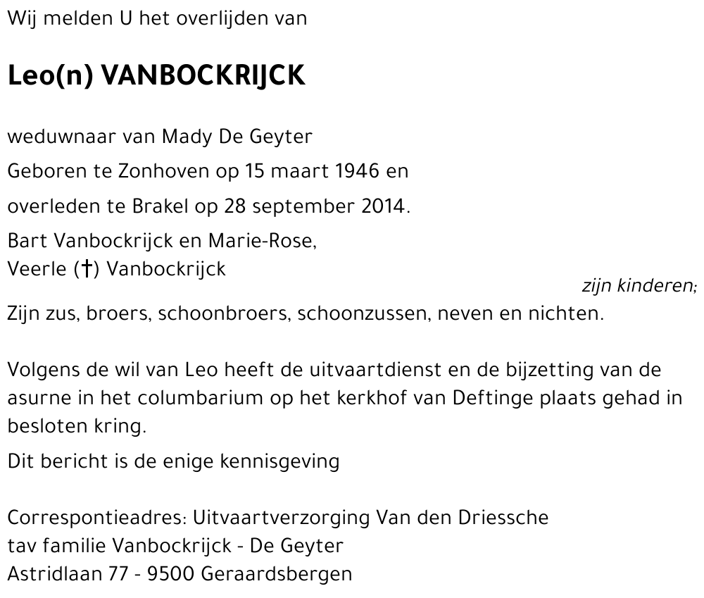 Leo(n) Vanbockrijck