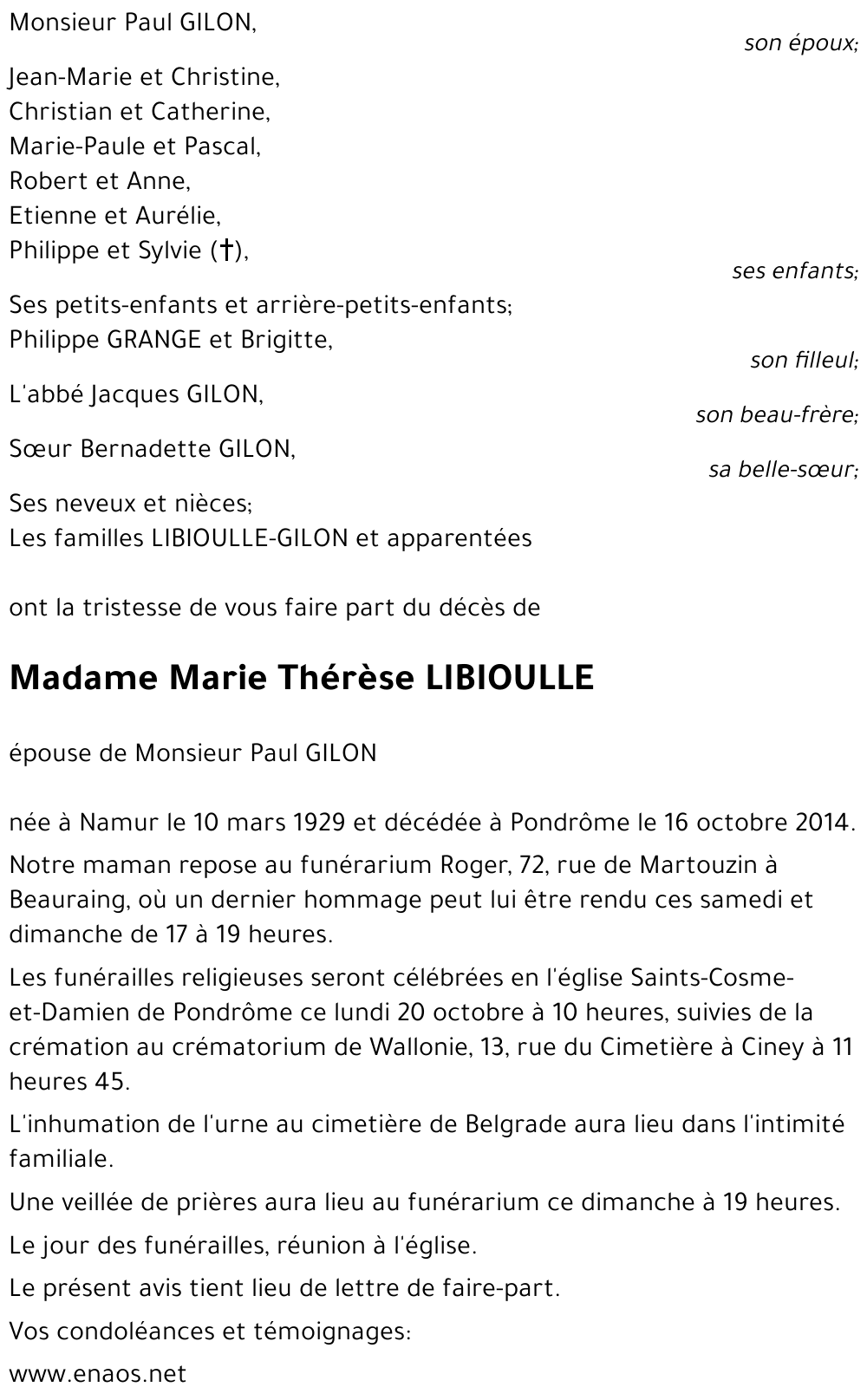 Marie Thérèse LIBIOULLE