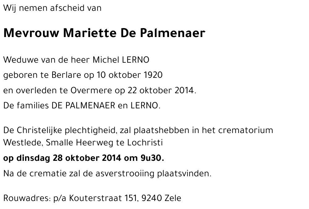 Mariette De Palmenaer