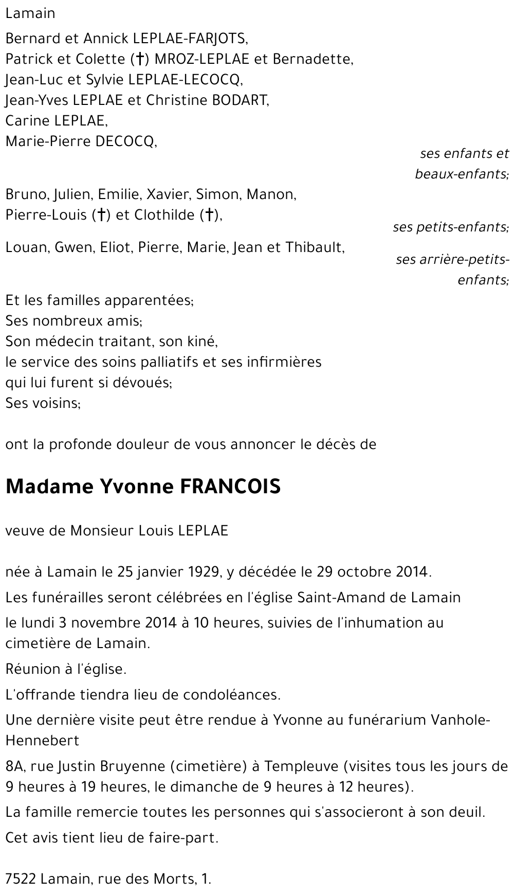 Yvonne FRANCOIS