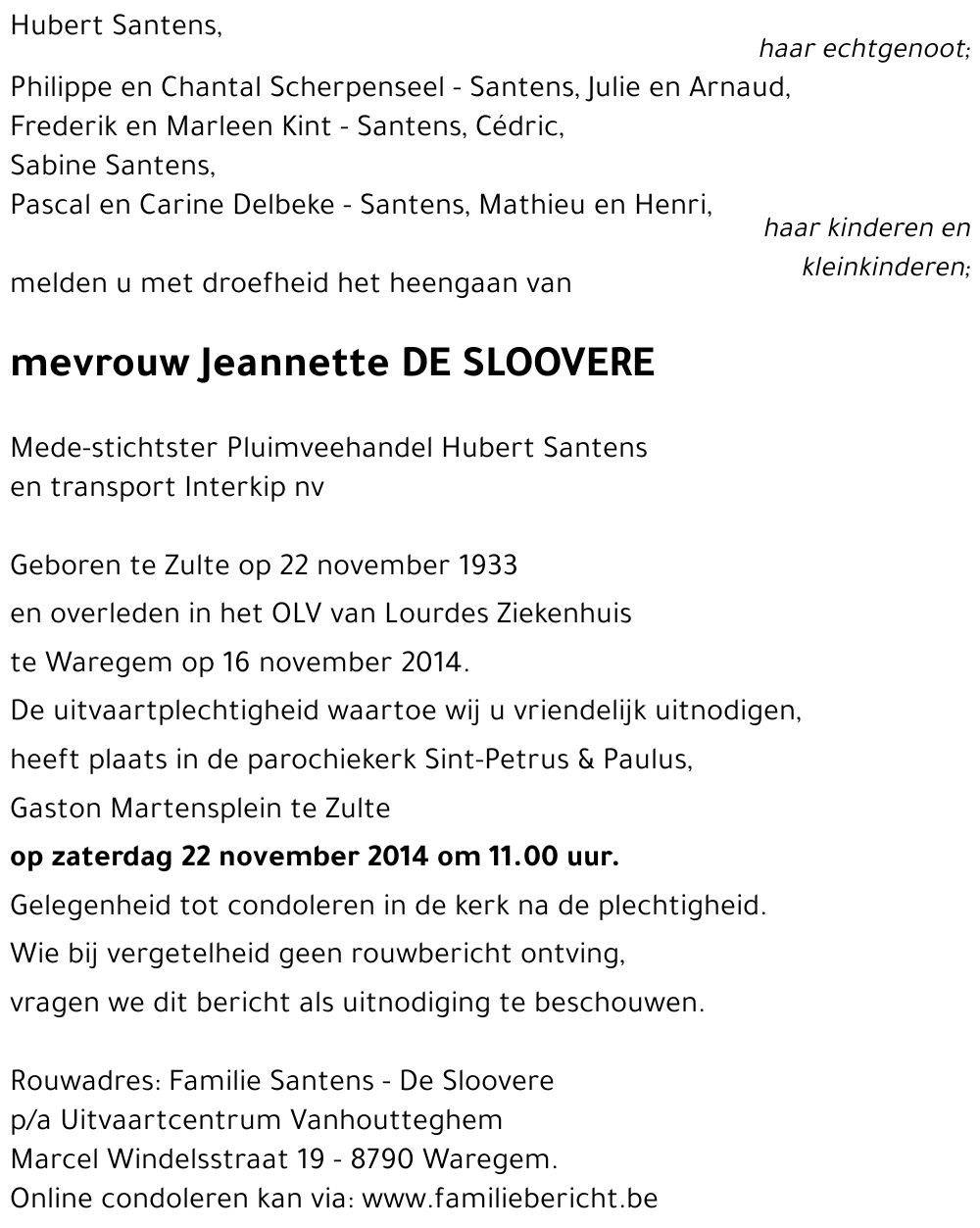 Jeannette DE SLOOVERE